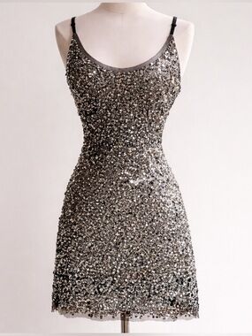 NWT ARDEN B Black and Silver Sequin Mesh Party Dress S